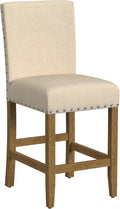 HomePop Home Decor | Nailhead Trim Counter Height Bar Stools | 24 Inch Bar Stools | Decorative Home Furniture (Flax Tan)