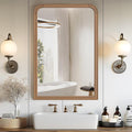 WallBeyond Wood Bathroom Mirrors for Wall Mounted, 24" x 36" Rustic Wood Frame Wall Mirrors Decorative for Living Room or Bedroom Vanity Mirror, Honey-Colored