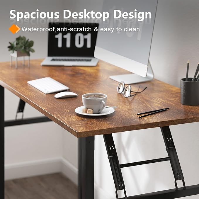 Need Office Computer Desk - 54.3L Sturdy and Heavy Duty Folding Laptop Table,Writing Table/Home Office Desk/Sewing Table,No Assembly Required (Rertro Color) AC5FB138