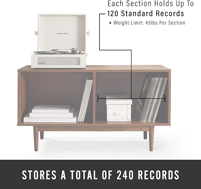 Crosley Furniture Liam Medium Vinyl Record Storage TV Stand and Entertainment Center, Media Console, Walnut