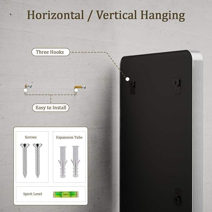 Large Bathroom Mirror 30x56 inch, Gorgeous Deep Frame Wall Vanity Mirror for Over Sink with Shatterproof Tempered Glass, Hanging Horizontal or Vertical, Silver