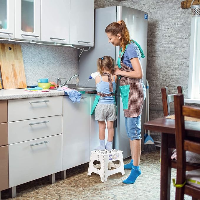 ACSTEP Folding Stool - Portable, Collapsible Plastic Step Stool, 9 Inch, Non Slip, Foldable, for Kitchen, Bathroom, Bedroom (White)