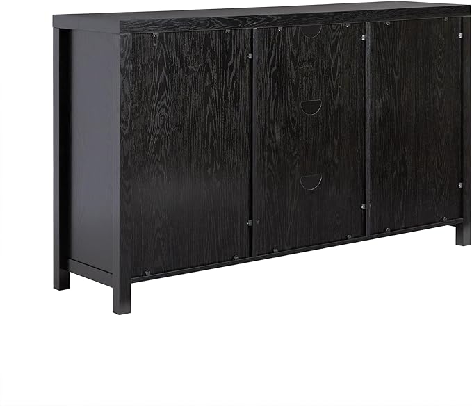 Walker Edison Sasha 2-Door Sideboard Buffet with Arched Rattan Panels, 58 Inch, Black