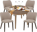 COLAMY 5-Piece Extendable Dining Table Set for 4, 36" Kitchen Round Wood Table with 4 Wooden Dining Room Chairs,Light Brown/Camel