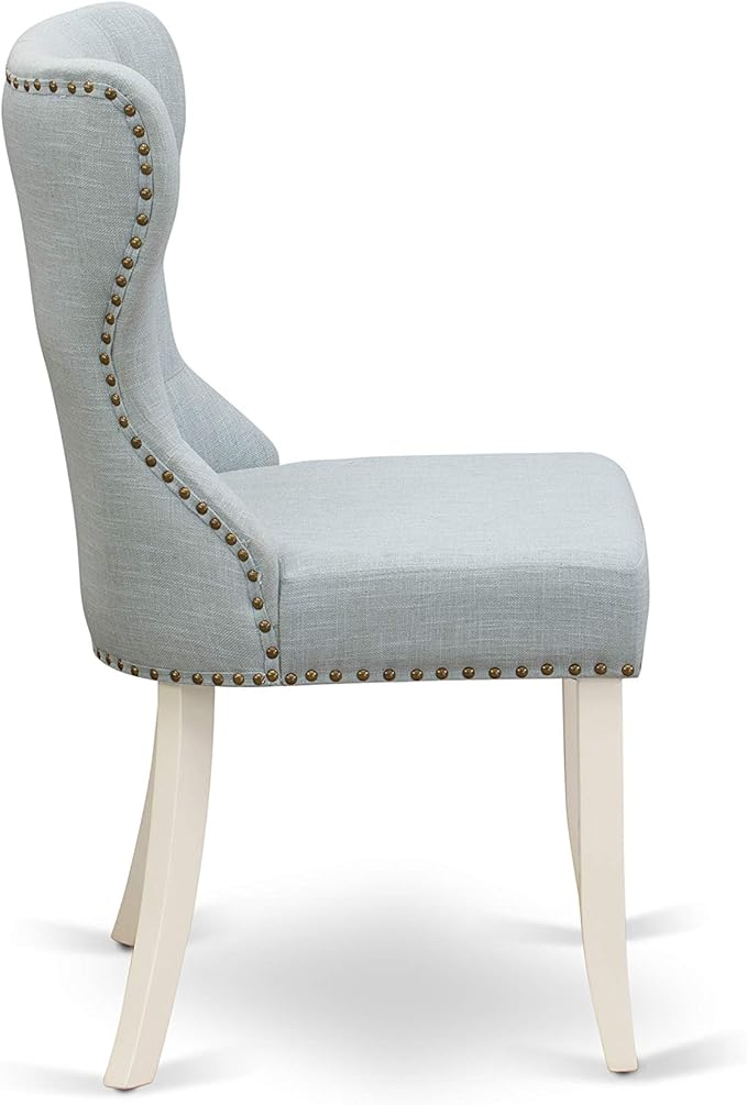 East West Furniture X027SI215-9 9 Piece Dining Table Set Includes a Rectangle Dining Room Table with X-Legs and 8 Baby Blue Linen Fabric Upholstered Chairs, 40x72 Inch, Multi-Color