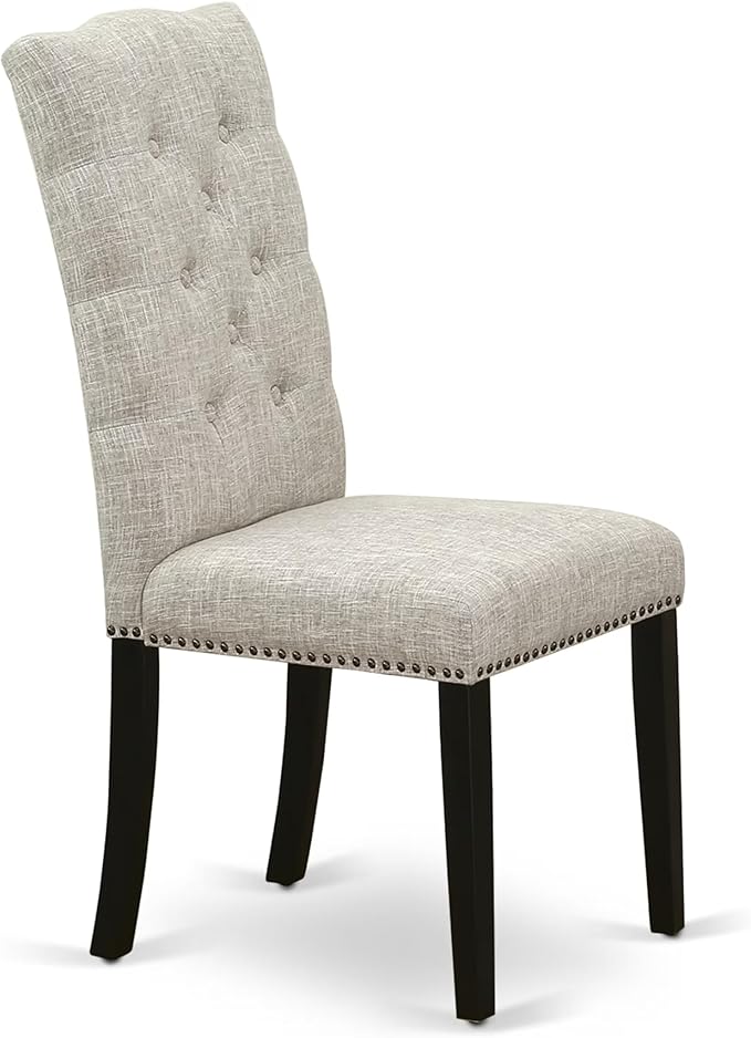 East West Furniture V697EL635-9 9 Piece Dining Set Includes a Rectangle Dining Room Table with V-Legs and 8 Doeskin Linen Fabric Upholstered Parson Chairs, 40x72 Inch, Multi-Color