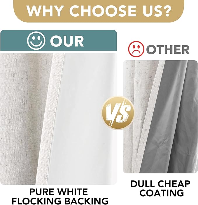 H.VERSAILTEX Linen Blackout Curtains 72 Inches Long 100% Absolutely Blackout Thermal Insulated Textured Linen Look Curtain Draperies Anti-Rust Grommet, Energy Saving with White Liner, 2 Panels, Ivory