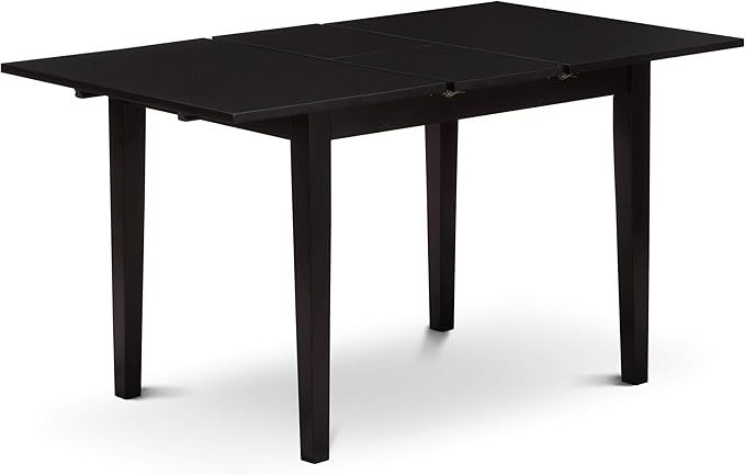 East West Furniture NOFL3-BLK-21 3 Piece Modern Dining Table Set Contains a Rectangle Wooden Table with Butterfly Leaf and 2 Blue Linen Fabric Upholstered Chairs, 32x54 Inch, Black