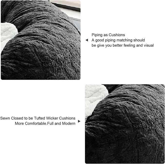 Bean Bag Chair for Adults Kids Without Filling Comfy Fluffy Giant Round Beanbag Lazy Sofa Cover for Reading Chair Floor Chair, 7FT, Dark Grey