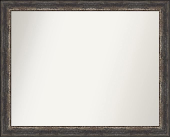 Amanti Art Brown Bathroom Mirror for Over Sink, 27x33 Bark Rustic Char Rectangle Vanity Mirror, Large Country Rustic Frame, Hangs Horizonally and Vertically, Bathroom Wall Decor, Non-Beveled Edge