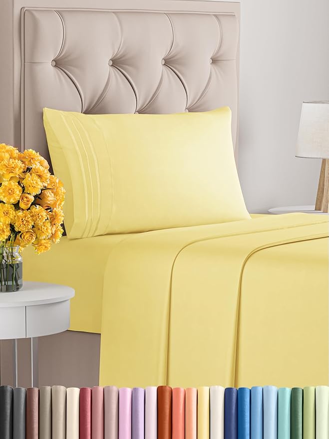 Twin Size 3 Piece Sheet Set - Comfy Breathable & Cooling Bed Sheets Set - Hotel Luxury Bedding for Women, Men, Kids, Teens, Boys & Girls - Deep Pockets, Ultra-Soft, Wrinkle Free - Oeko-Tex - Yellow