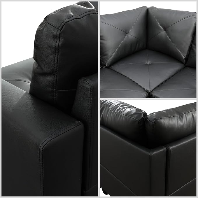 L Shaped Sectional Couches for Living Room, Modular 4 Seat Sofa with Ottoman Storage, Modern Couch with Chaise for Bedroom Apartment Furniture, Black
