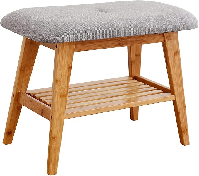 Shoe Rack Bench, Bamboo Entryway Bench, Organizer with 2 Tier Storage, Simple Style, Good Load Bearing, Ideal for Entryway Hallway Living Room,(Nature,23.6'')