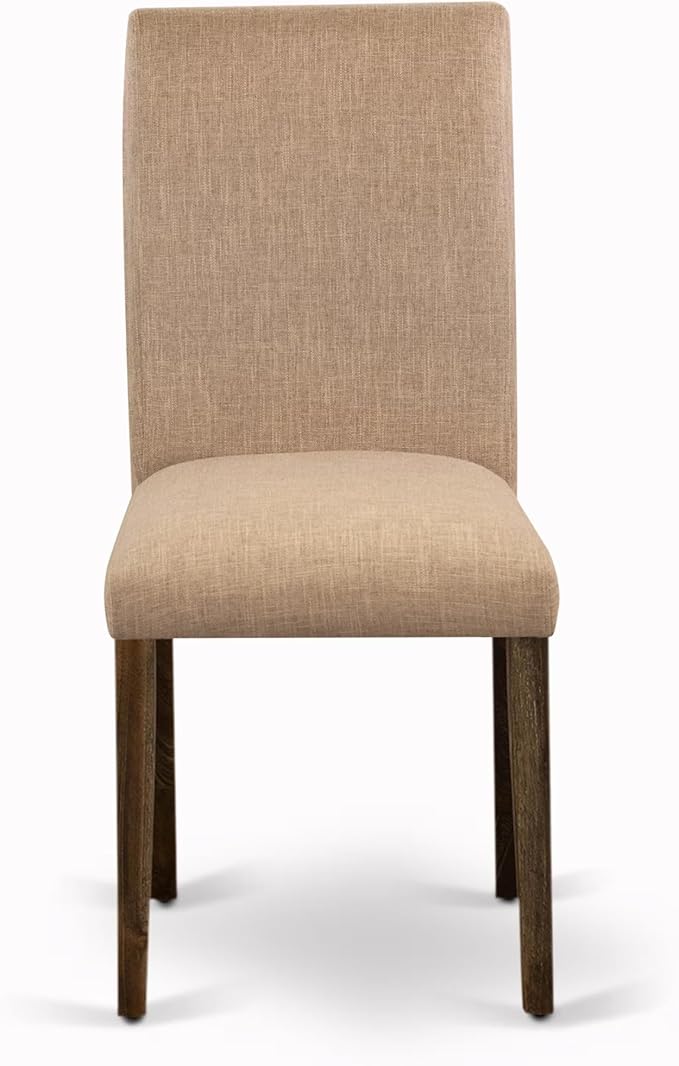 East West Furniture V727AB747-7 7 Piece Modern Dining Table Set Consist of a Rectangle Wooden Table with V-Legs and 6 Light Sable Linen Fabric Parson Dining Chairs, 40x72 Inch, Multi-Color