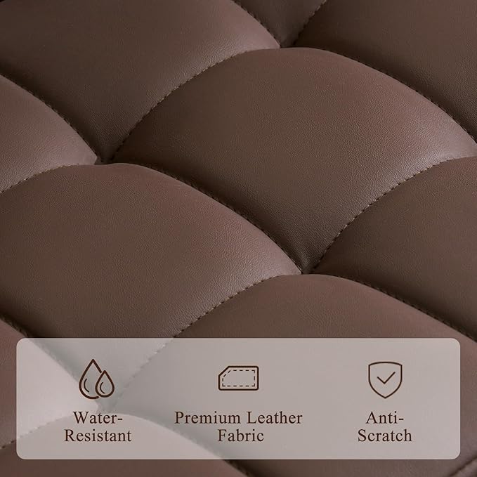 Furniliving Upholstered Bar Stools Set of 4, Faux Leather Swivel Bar Stools with Back, Adjustable Counter Height Barstools for Kitchen Island, Dining Space, Brown