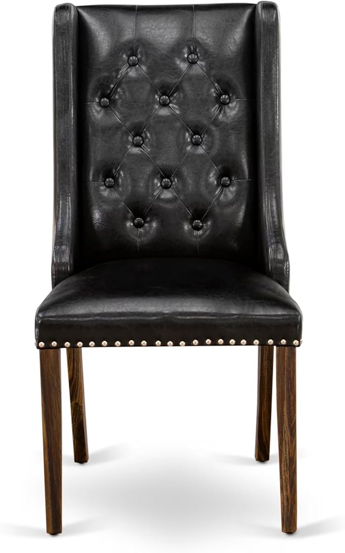 East West Furniture V727FO749-5 5 Piece Dining Set Includes a Rectangle Dining Room Table with V-Legs and 4 Black Faux Leather Upholstered Parson Chairs, 40x72 Inch, Multi-Color