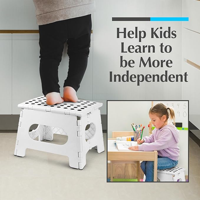 Handy Laundry Folding Lightweight Step Stool - Sturdy Enough to Support Adults and Safe Enough for Kids - Opens Easy with One Flip - Great for Kitchen, Bathroom or Bedroom (White | 2-Pack)