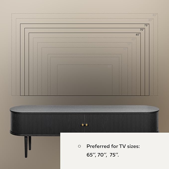 WERMO 71’’ Black TV Stand with Storage and Shelves for 65-75 Inch TVs. Black Entertainment Center with Doors for Living Room and Bedroom, Mid Century Modern Console Table, Media Cabinet (Black Oak)