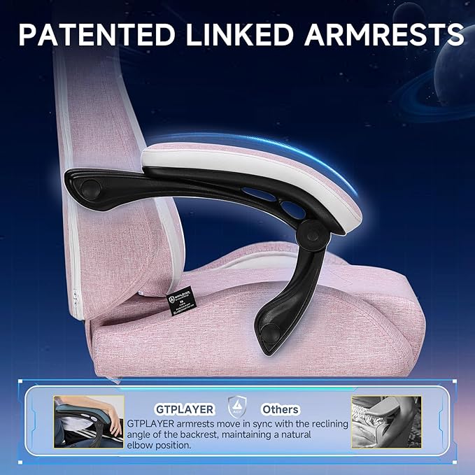 GTPLAYER Gaming Chair, Video Game Chairs with Footrest and Lumbar Support, Computer Chair for Adults with Extended Backrest, Ergonomic Reclining Silla Gamer, Linen Fabric, Pink