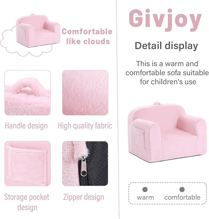 Toddler Chair Plush Kids Couch, Comfy Kids Sofa Toddler Lounger Chair for Bedroom, Convertible Toddler Couch for Girls and Boys, Reading Chair for Kids