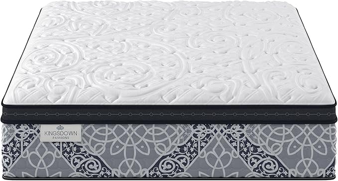 Kingsdown Cushion Firm Euro Pillow Top Hybrid Twin XL Mattress Cooling Gel Memory Foam Layer Multi-Layered Motion Isolation Cool Sleep Quilted Top Luxury Mattresses, 15-inch, Passions Engleson