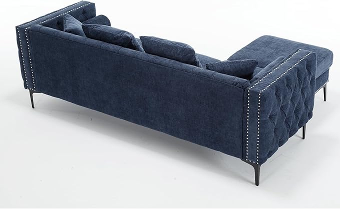 Ball & Cast 85" L Shaped Sectional Sofa with Storage Ottoman, Morden 3 Seater Tufted Couch with Nailhead Trim and Metal Legs for Living Room, Apartment, Office, Blue