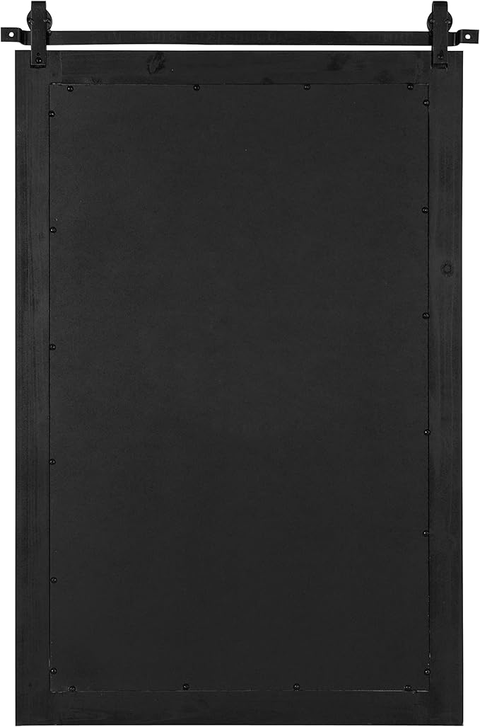 Kate and Laurel Cates Rustic Wall Mirror; 24 x 38; Black; Distressed Farmhouse Wall Decor with Rolling Barn Door Design