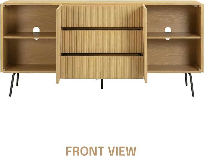 NTC Veil Modern Sideboard with 4 Doors, Buffet Cabinet with Vertical Groove Design and Metal Legs, Storage Cabinet for Living Room, and Hallway, Effortless Assembly, Sand