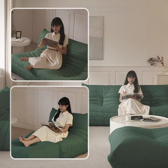 Luxury Sofa Couch Chair, Lazy Floor Seating, Fireside Bean Bag Chair, Ergonomic Tatami Sofa Lounger for Living Room, Bedroom, Office, Loveseat, Green