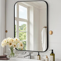 Matte Black Mirror, 20"x30" Rectangle Bathroom Mirror, Metal Frame Rectangle Corner Vanity Mirror, Wall Mounted Mirror for Modern, Living Room, Bedroom, Horizontal Or Vertical