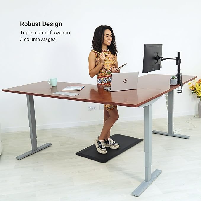 Progressive Desk Height Adjustable Computer Standing Desk - L Shaped 70" x 55" Corner Electric Stand Up Rising Workstation - Warm White, Gray Frame