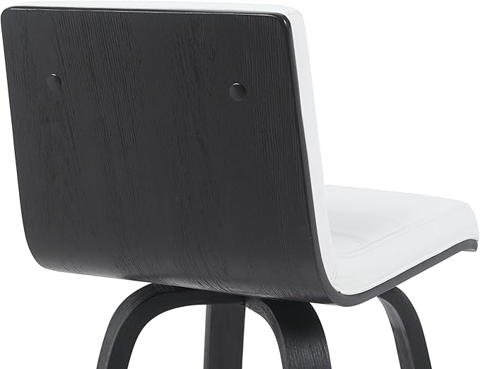Armen Living Vienna Modern Swivel 26" Counter Height Barstool with White Faux Leather and Black Wood Finish