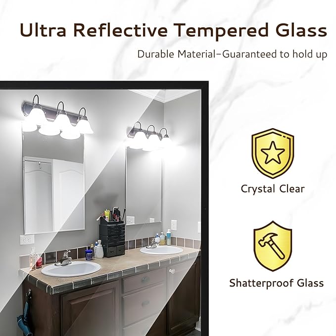 Black Bathroom Mirror 24x36 Inch Rectangular Wall Mirrors Modern Farmhouse Mirror Mounted Rectangle Hanging Mirror Frosted Metal Frame for Bathroom Bedroom Entryway Living/Dressing Room