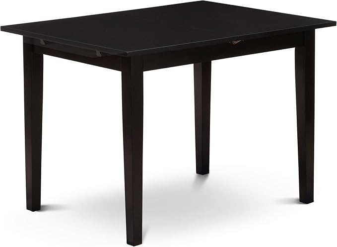 East West Furniture NOFL3-BLK-21 3 Piece Modern Dining Table Set Contains a Rectangle Wooden Table with Butterfly Leaf and 2 Blue Linen Fabric Upholstered Chairs, 32x54 Inch, Black