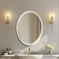 OVALCREST - Oval Wooden Beveled Wall Mirror for Home Decor, Bathroom, Vanity, Bedroom, Living Room, Hallway - London Style (Linen White) 21.1 x 25.1