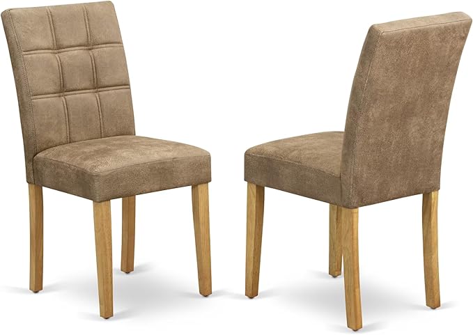 East West Furniture DLAS3-OAK-28 3 Piece Dining Table Set Includes A Wooden Table and 2 Brown Textured Polyester Fabric Mid Century Modern Chairs, Oak