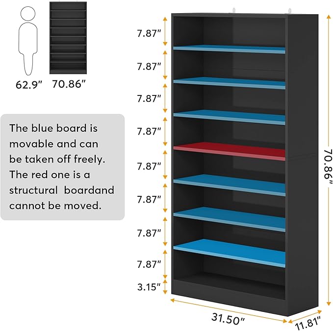 Tribesigns Shoe Cabinet, 9 Tiers 40-45 Pairs Heavy Duty Wood Freestanding Shoe Storage Cabinet, 70.8'' Tall Shoe Cabinet with Open Storage for Entryway, Black