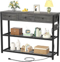 Ecoprsio 47'' Entryway Table with Outlets and USB Ports, Console Table with 3 Drawers, Sofa Table Narrow Long with Storage Shelves for Living Room, Couch, Hallway, Foyer, Kitchen Counter, Grey