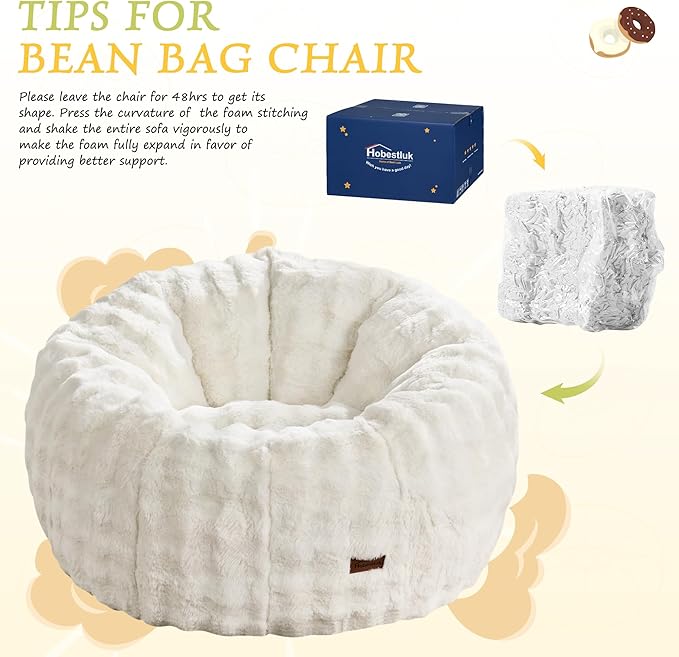Hobestluk Bean Bag Chair Oversized Bean Bag Chair for Adults Donut-Shaped Large Bean Bag with Spacious Design for Living Room Bedroom or Reading Nook (Bubble White)