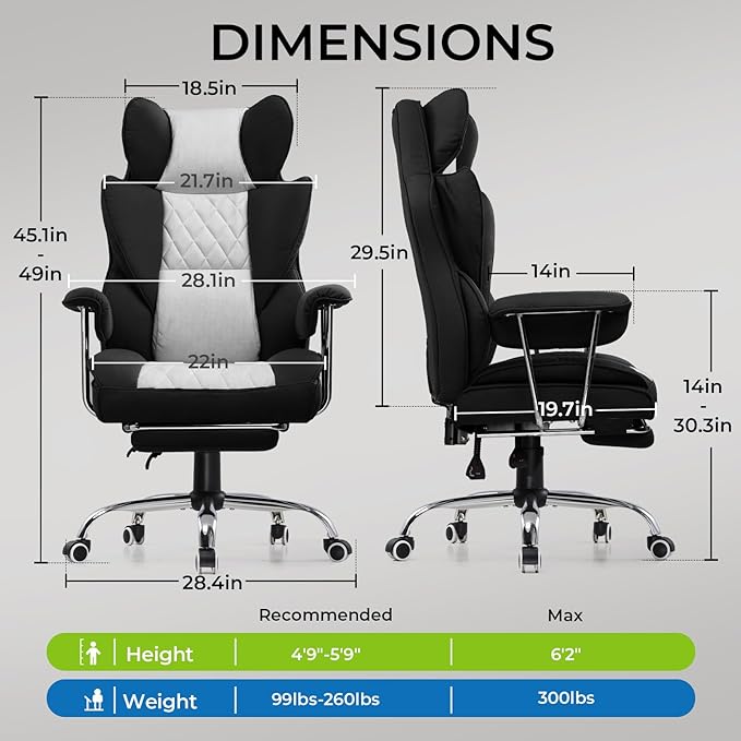 GTRACING Gaming Chair,Office Chair with Pocket Spring Lumbar Support, Ergonomic Comfortable Wide Office Desk Computer Chair with Outward Fixed Soft Armrests and Footrest (Fabric, Black & Gray)