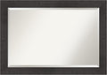 Amanti Art Brown Bathroom Mirror for Over Sink, 30x42 Rustic Plank Espresso Rectangle Vanity Mirror, Large Rustic Farmhouse Frame, Hangs Horizonally and Vertically, Bathroom Wall Decor, Beveled Edge