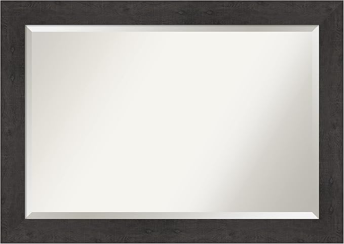 Amanti Art Brown Bathroom Mirror for Over Sink, 30x42 Rustic Plank Espresso Rectangle Vanity Mirror, Large Rustic Farmhouse Frame, Hangs Horizonally and Vertically, Bathroom Wall Decor, Beveled Edge