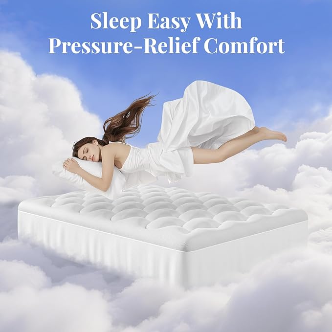 OhGeni Cooling 4 inch Dual Layer Queen Mattress Topper, 2 inch Cooling Gel Memory Foam, 2 inch Down Alternative Pillow Top Pad, Mattresses Cover for Bed, Medium Support, Fits 6”-19” Deep Pocket