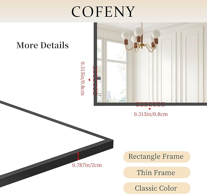 Black Bathroom Mirror, 48"X36" Rectangle Mirrors for Wall Metal Frame, Modern Vanity Wall Mirror for Bathroom Living Room, Entryway Hangs Horizontal or Vertical