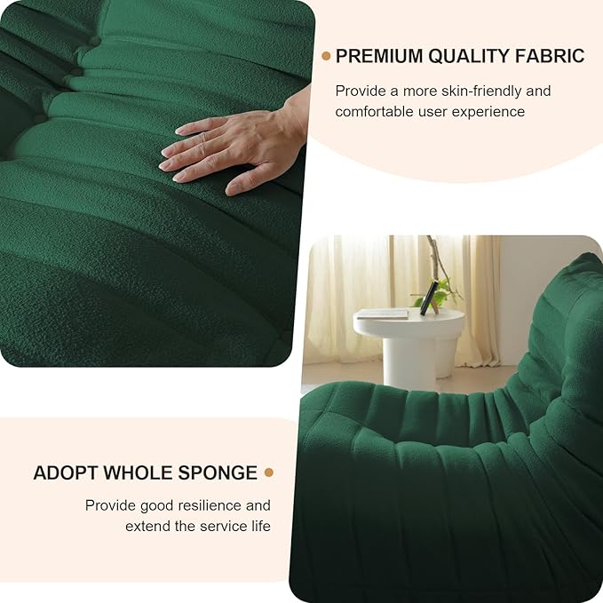 Luxury Ottomans, Modern Square Foot Rest for Sofa Couch Chair, Lazy Floor Seating, Fireside Bean Bag Chair, Tatami Sofa Lounger for Living Room, Bedroom, Office, Green