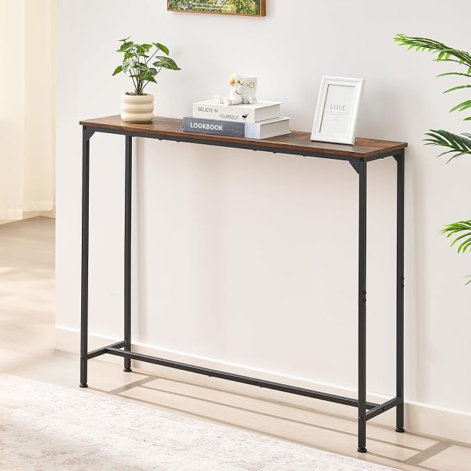 Console Table, Narrow Entryway Table, Thin Sofa Table, Behind Couch Table,for Hallway, Bedroom, Living Room, Foyer, 9.4 x 39.4 x 31.5 Inches, Rustic Brown