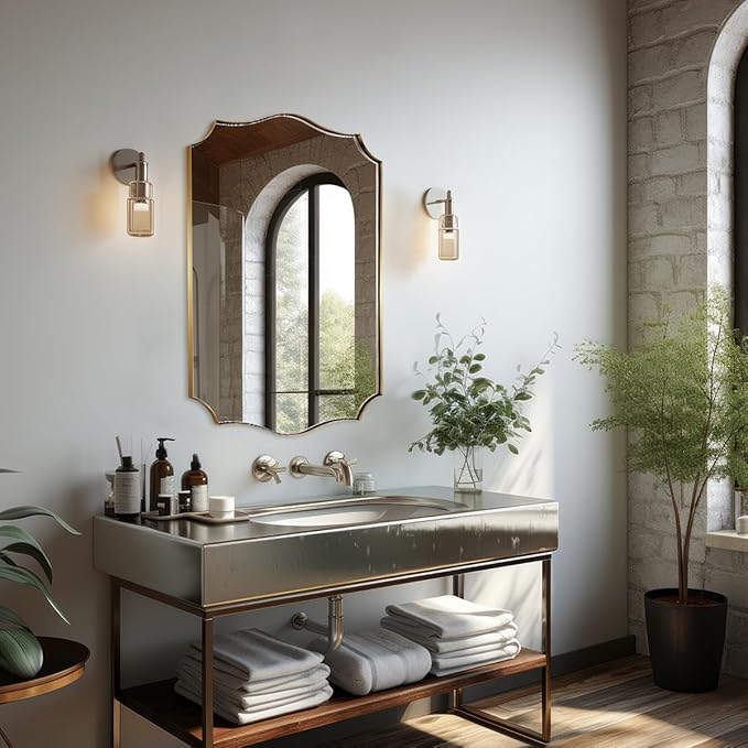 ANDY STAR Bathroom Vanity Mirror, 24x36 Irregular Wall Mirror, Gold Antique Mirror for Bathroom, Asymmetrical Mirror in Anti-Rust Stainless Steel Metal Frame, Wall Mount Horizontal or Vertical