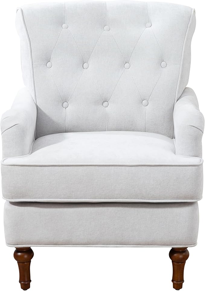 Ball & Cast Comfy Chenille Club Sofa Living Room Chairs,Accent Chair with Springs Cushions & Retro Wooden Legs,Reading Armchair for Bedroom,Office,Oatmeal