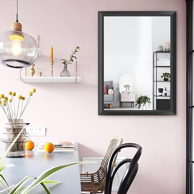 Amorho Black Bathroom Mirror, 28x36 Inch Thick Metal Framed Wall Mirrors for Over Sink, Bedroom, Living Room, Entryway, Rectangle Wall-Mounted Mirrors(Horizontal/Vertical).