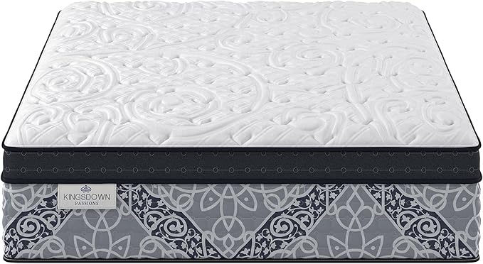 Kingsdown Passions Kelbrooke 16" Plush Euro Pillow Top Hybrid Mattress Full, Cool Gel Memory Foam Layer Motion Isolation Quilted Top Premium Mattress